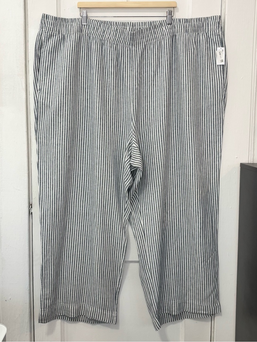 NWT Old Navy Women's Blue & White Striped Linen-Blend Wide Leg Pull-On Pants, 4X